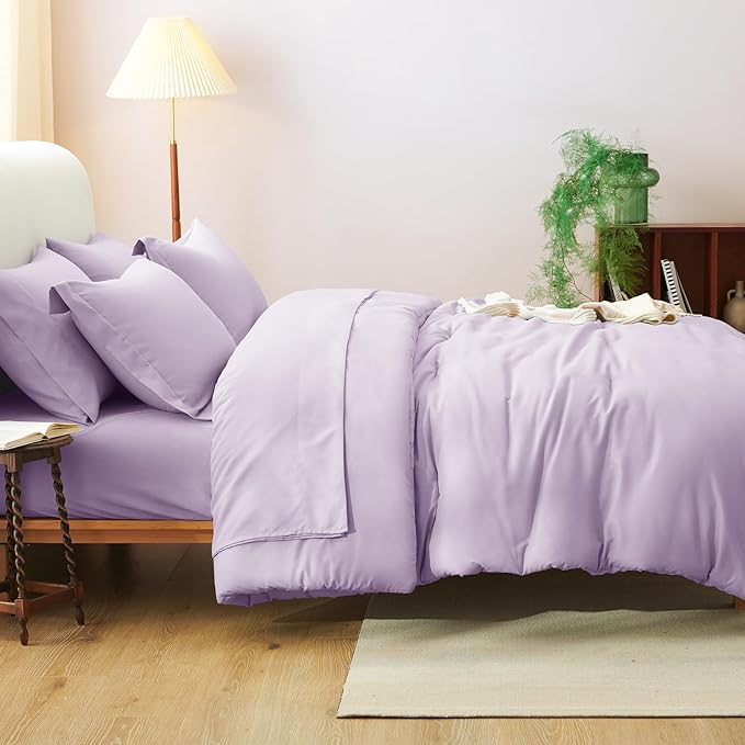 CozyLux Full Size Comforter Sets Lavender, 7 Pieces Bed in a Bag Full Comforter Set with Sheets, Light Purple Luxury Soft Bedding Set with Down Alternative Comforter, Sheets, Pillowcases & Shams