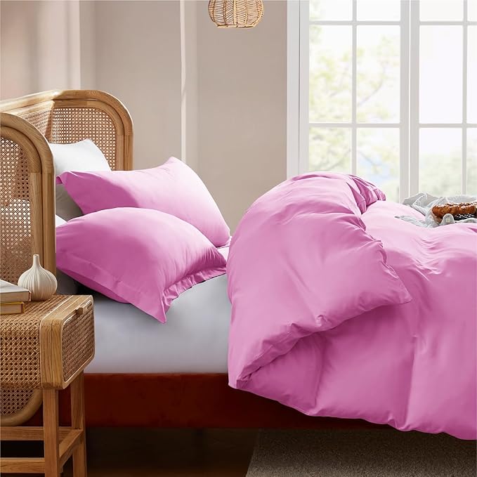 Nestl Full Duvet Cover Set with Comforter Insert - Light Pink 4 Piece 80x90 Duvet Cover & 2 Pillow Shams with White Quilted Down Alternative Comforter, Ultra Soft, All Season