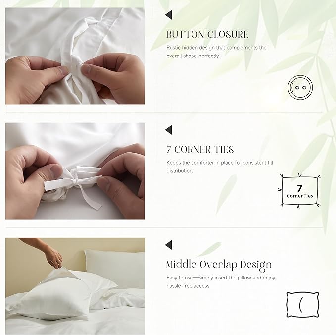 Simple&Opulence Cooling Duvet Cover Set King Size, 3 Pcs 100% Viscose Derived from Bamboo Hotel Luxury Silky Bedding Set, Breathable Soft Comforter Cover for Hot Sleeper with 2 Pillowcases(White)