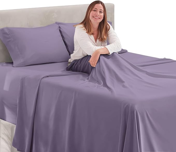 Nestl Full Size Sheet Set, 4 Piece Extra Deep Pocket (18-24 inches), Microfiber, Hotel Luxury, Soft, Breathable, Wrinkle-Free, Easy to Care, Grayish Purple