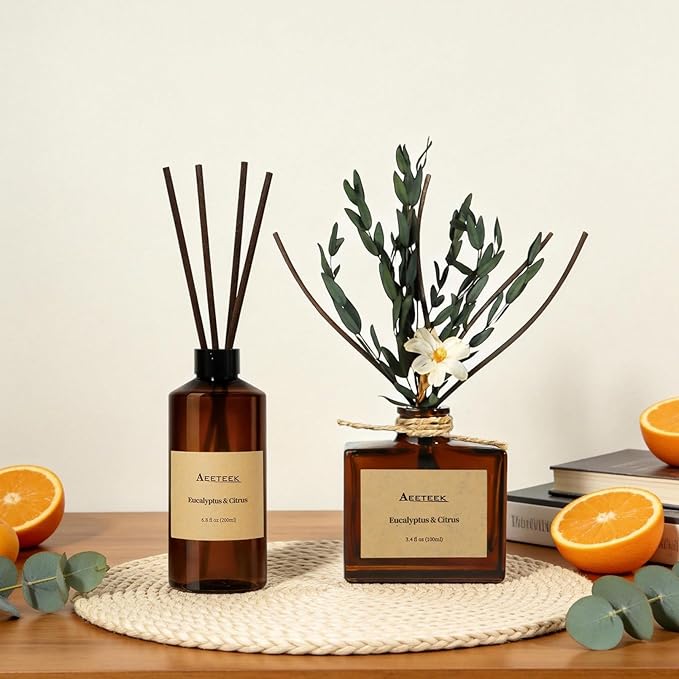 Reed Diffuser, Eucalyptus & Citrus Scented Oil Refill with Diffuser Sticks, 6.8 Fl Oz (200ml) Essential Oil Diffuser for Bathroom, Elegant Fragrance for Room Decor