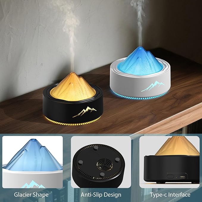 Essential Oil Diffuser, Bedroom Glacier Aromatherapy Machine, 100ML Desktop Large Spray Humidifier, with 7 Color LED Lights, Water Shortage Shutdown Protection, Suitable for Home, Office&Yoga (White)