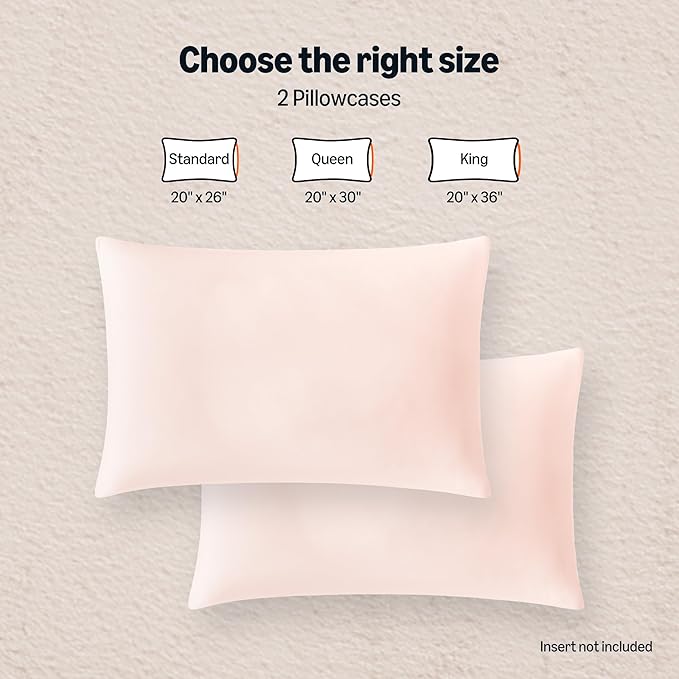 Amazon Basics Cooling Pillow Cases for Hot Sleepers, Soft Pillow Covers, Silky Smooth on Hair and Skin, High Elastic and Envelope Closure for Snug Fit, 20" x 30", Queen, Pink, Pack of 2