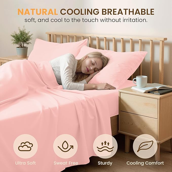 Twin Size 3 Piece Bed Sheet Set - Ultra Imitation Cotton-Premium Breathable & Cooling Sheets - Hotel Luxury Bed Sheets Deep Pocket up to 15"- Wrinkle, Fade, Stain Resistant (Baby Pink, Twin)