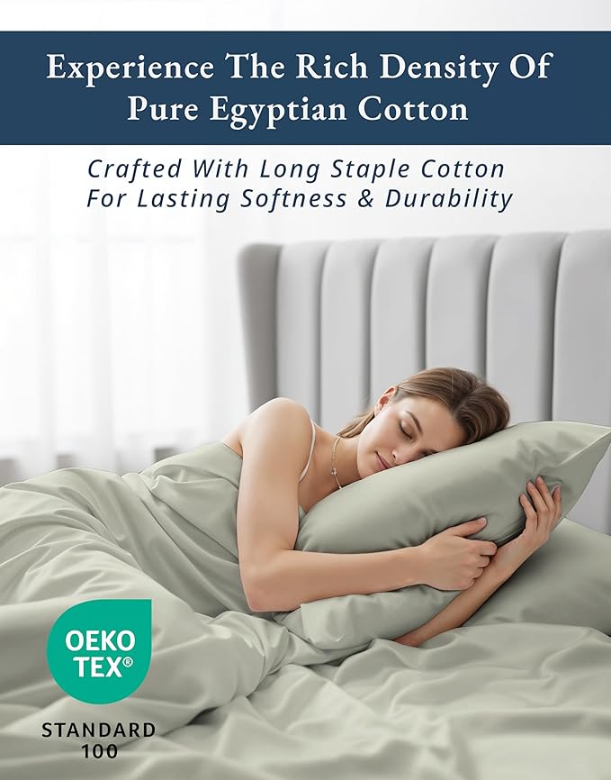 100% Egyptian Cotton Queen Bed Sheet Set – 4 Piece Queen Sheets Set, Breathable & Fade Resistant, Silky Sateen Weave for Winter Comfort, Ultra-Soft Hotel Luxury Bedding with 15" Deep Pocket - Mineral