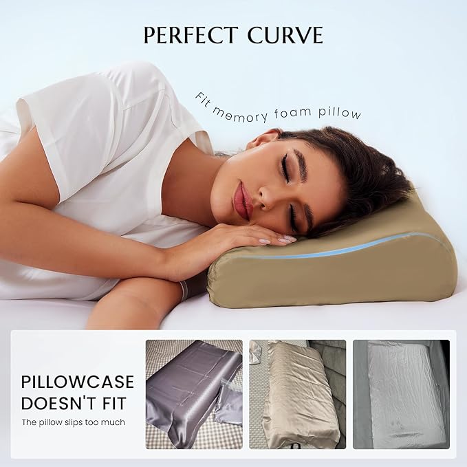 THXSILK 19 Momme 100% Mulberry Silk Pillowcase for Contour Memory Foam Pillow, Contour Pillow Case Cover, Cervical Pillow Case, Pack of 1(Taupe, 21"x14.5"x4.9"/4.2")