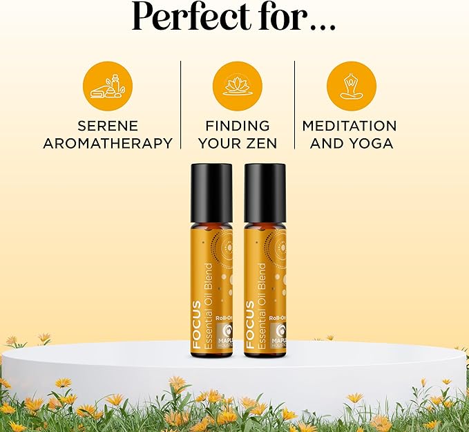 Focus Essential Oil Roll On - Aromatherapy Essential Oil Roller with Invigorating Pure Citrus and Mint Oils - Attention and Focus Essential Oil Blend with Eucalyptus Peppermint & Grapefruit (2 Pack)