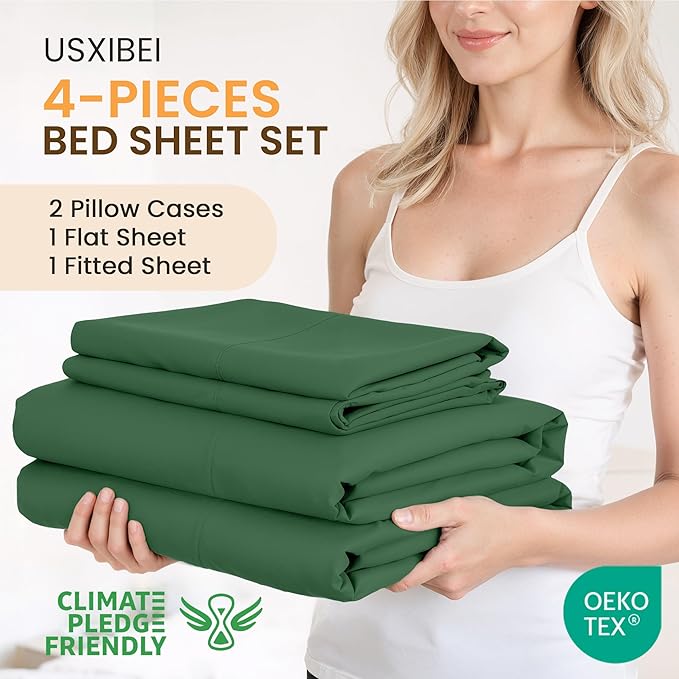Full Size 4 Piece Bed Sheet Set - Ultra Imitation Cotton-Premium Breathable & Cooling Sheets - Hotel Luxury Bed Sheets Deep Pocket up to 15"- Wrinkle, Fade(Emerald Green, Full)