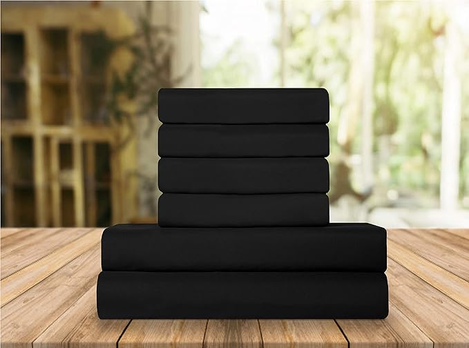 Elegant Comfort Luxury Soft Bed Sheets 1500 Premium Hotel Quality Microfiber Softness Wrinkle and Fade Resistant (6-Piece) Bedding Set, King, Black