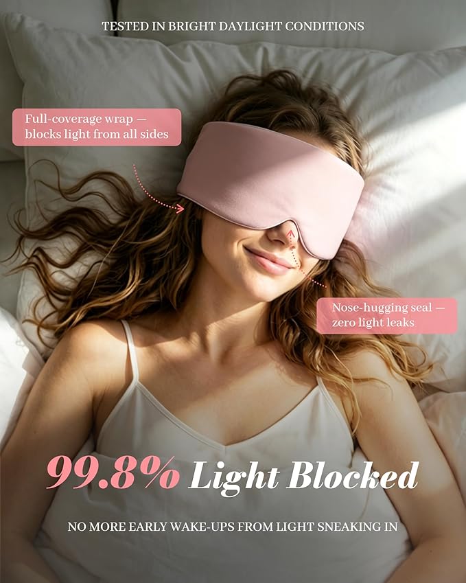 Sleep Mask for Side Sleepers – Ice Silk Cooling & Warm Double-Sided Eye Mask, 98% Blackout, Zero Pressure on Eyes, No Light Leaks, Soft Breathable Adjustable Night Blindfold for Women Men, All Seasons