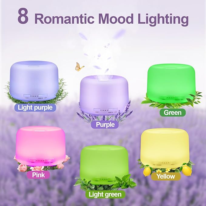 Diffusers for Essential Oils Large Room 500ML+8 Colors Aromatherapy Diffuser with Remote,3 in 1 Ultrasonic Diffuser,Timer and Auto-Off Safety Diffuser,Best Diffusers for Home
