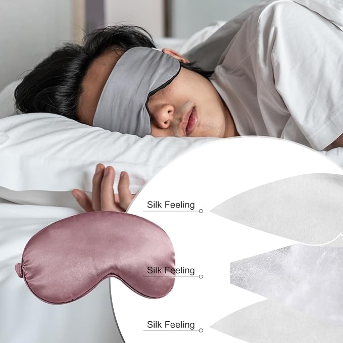 PATIKIL Silk Sleep Mask, 2 Pack Soft Satin Eye Protective Mask Blackout Eye Cover with Elastic Straps for Side Sleeping Women Men Travel, Khaki