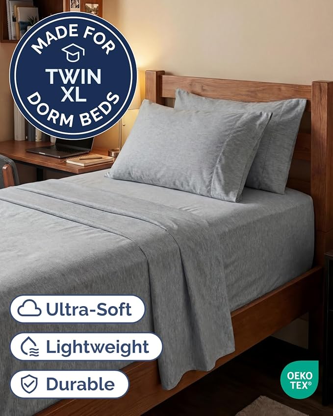 Extra Deep Twin XL Sheet Set - 4 Piece Breathable and Cooling Sheets - Hotel Luxury Bedding for Women, Men, Kids & Teens - Easy Secure Fit - Soft & Wrinkle Free - Extra Deep Pockets - Heathered Grey