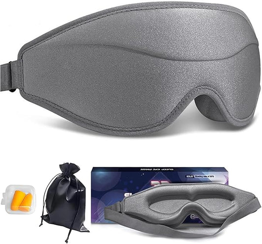 3D Sleep Mask, Breathable 3D Eye Mask for Sleeping, Light Blocking 3D Contoured Eye Cover with Adjustable Strap, 3D Memory Foam Night Blindfold for Men Women(Gray, with 2 Earplugs)