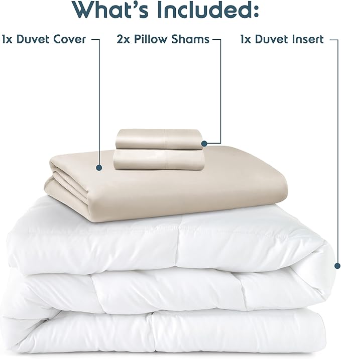 Nestl Full Duvet Cover Set with Comforter Insert - Off White 4 Piece 80x90 Duvet Cover & 2 Pillow Shams with White Quilted Down Alternative Comforter, Ultra Soft, All Season