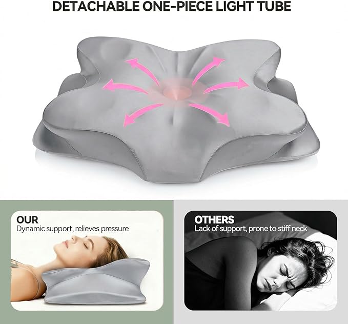 Cervical Neck Pillow for Neck Pain Relief,Ergonomic Memory Foam Contour Pillow with Wrinkle-Resistant Silky Satin Cover & Extra Removable Cover,Orthopedic Pillow for Side,Back,Stomach Sleepers,Gray