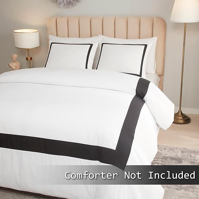 OSVINO King Duvet Cover Set-Hotel Luxury Black White Geometric Line Pattern Microfiber Bedding, 3 Pieces with Pillowcase, Soft Breathable with Zipper Closure Wrinkle Resistant, Comforter Not Included