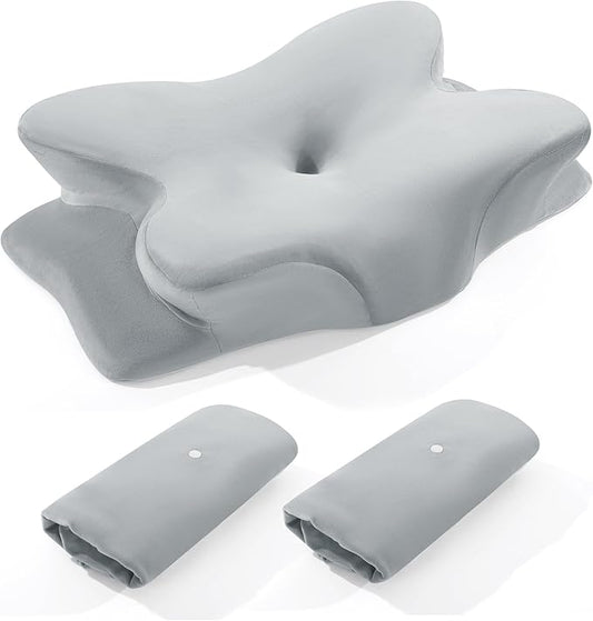 BALAPET 2 Pcs Velvet Cervical Neck Pillow Case, Soft Elasticity Pillowcase for Ergonomic Cervical Neck Pillow,Fuzzy Warm Flannel Pillow Cases with Zipper, Cover Only(Light Gray)