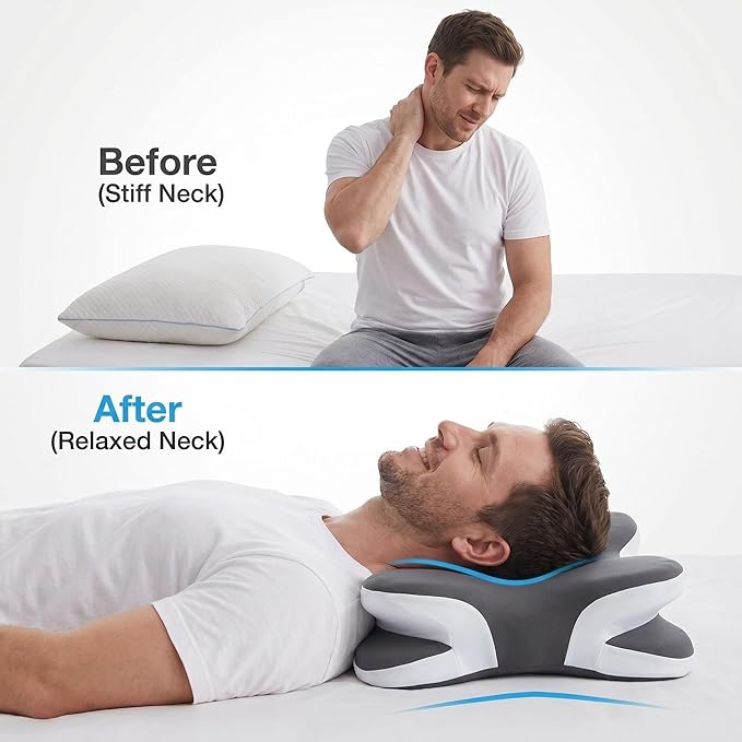 Neck Support Butterfly Memory Foam Pillow, 60D Density Slow Rebound, Ergonomic Contoured Zoned Design for Back & Side Sleepers, Breathable Tencel Cover, for Adults with Neck & Shoulder Discomfort