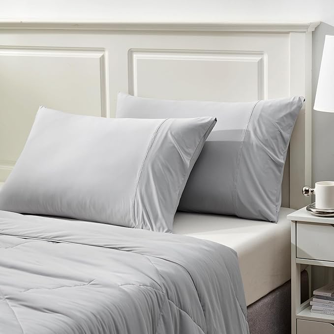 Cozy Bliss Cooling Pillow Cases for Hot Sleepers, Q-Max>0.45, Queen Size Set of 2, Soft & Silky Pillow Covers with Envelope Closure,Gift, Light Gray, 20x30 Inches