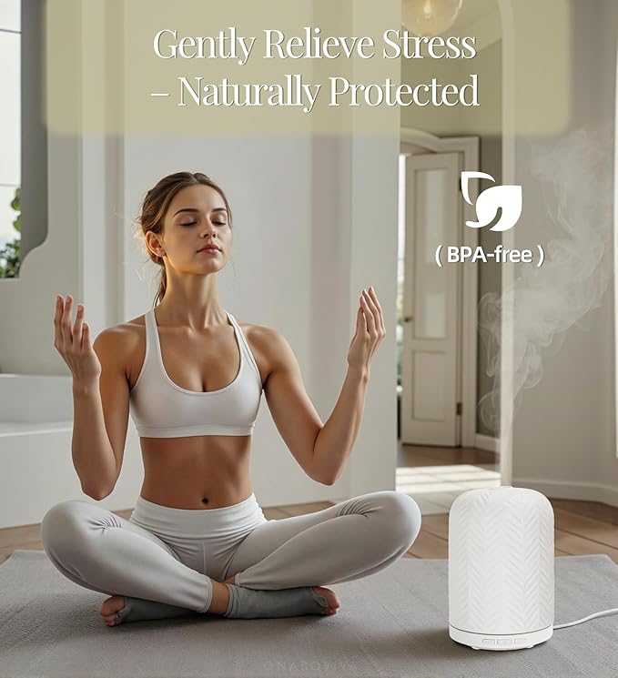 Essential Oil Diffuser - 2.4MHz Ultrasonic Ceramic Diffuser with Pulse/Continuous Mist & Night Light, Waterless Auto-Off, Silent Aromatherapy Diffuser for Home, Office, Yoga, Spa, Gifts & Home Decor.