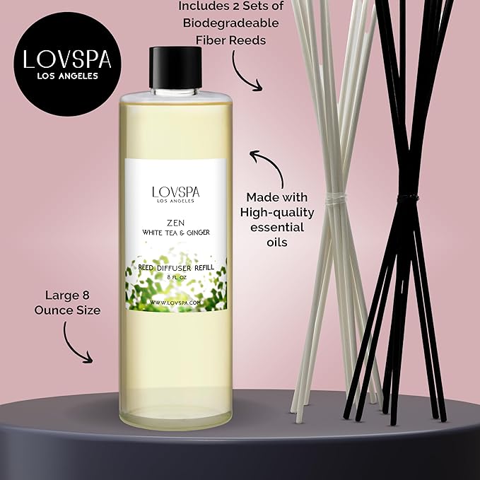 Zen White Tea & Ginger Diffuser Oil - Essential Oils for Diffuser Refill & Air Freshener Room Spray - Long-Lasting & Natural Home Fragrance, Scented Oil for Diffusers, USA Made, 8 oz