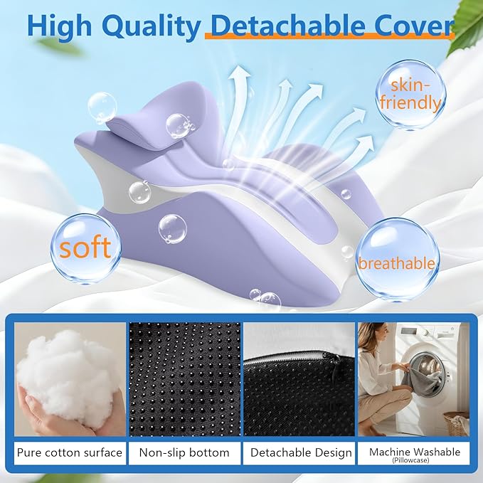Memory Foam Wedge Pillow, Ergonomic Contoured Intimacy Couples Pillow, 27° Angled Neck Support Pillow Back Support Cushion, Multi-Functional Bed Position Pillow with Removable Cover Purple