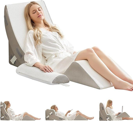 BDEUS 4-PCS Orthopedic Bed Wedge Pillow Set for Post-Surgery Recovery & Pain Relief - Adjustable Foam Support Pillows for Back, Leg, Neck & Shoulder Pain. Triangle Body Wedges for Sleeping, Sitting Up
