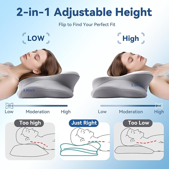 Cervical Pillow for Neck Pain – Ergonomic Memory Foam Bed Pillow for Side and Back Sleepers with Adjustable Height, Breathable Cooling Cover – Orthopedic Support for Spine Alignment