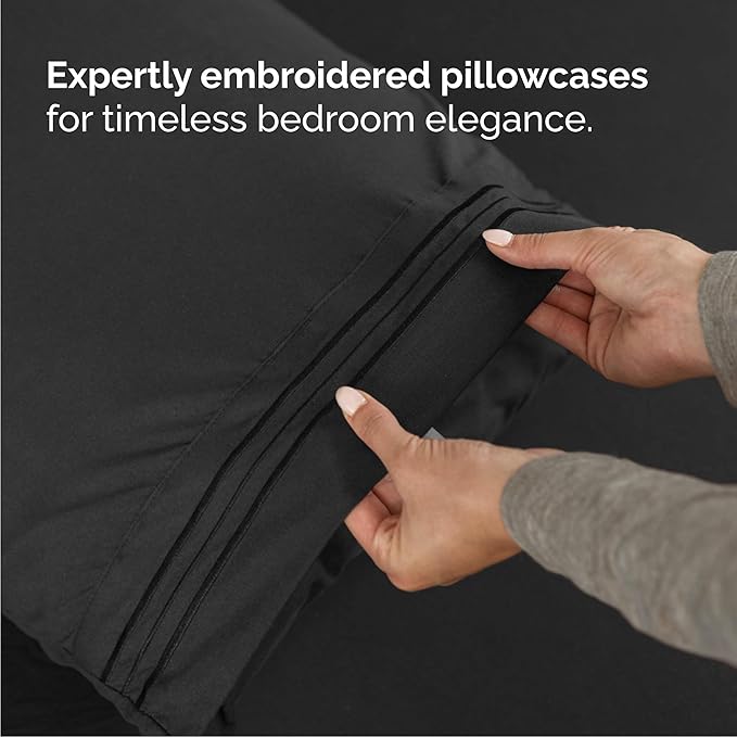 Cal King Size 4 Piece Sheet Set - Comfy Breathable & Cooling Sheets - Hotel Luxury Bed Sheets for Women & Men - Deep Pockets, Easy-Fit, Extra Soft & Wrinkle Free Sheets - Black Oeko-Tex Bed Sheet Set