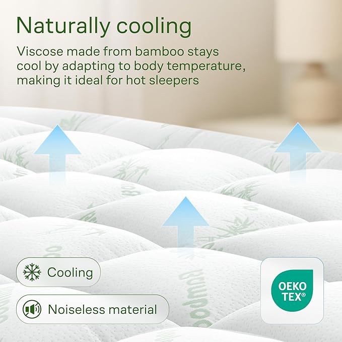Niagara Sleep Solution Ultra Soft Twin XL Size Mattress Topper - Viscose Made from Bamboo Pillow Top Mattress Pad for Back Pain Relief - Naturally Cooling for Hot Sleepers, Green