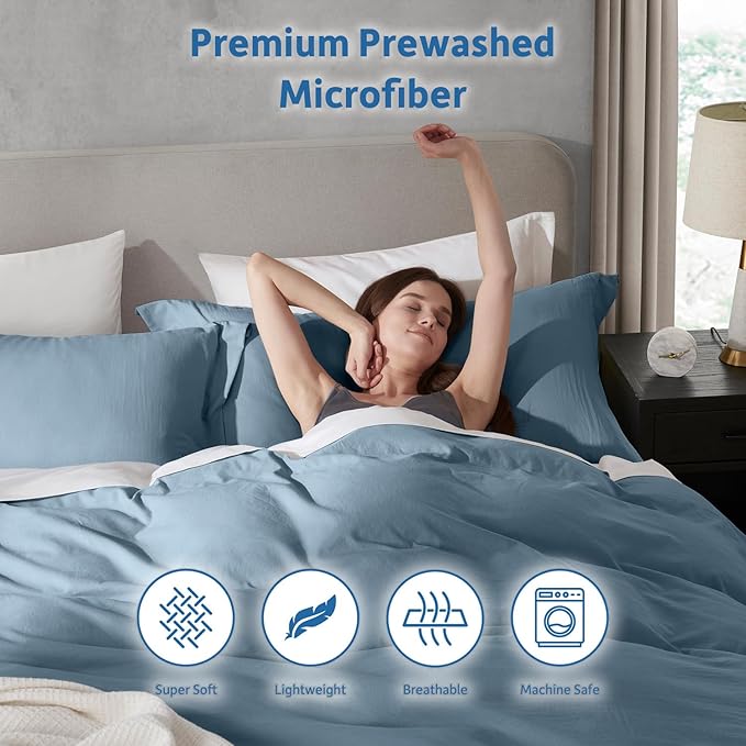 Nestl Stone Blue Duvet Cover Full Size - Soft Double Brushed Full Size Duvet Cover Set, 3 Piece, with Zipper Closure, 1 Duvet Cover 80x90 inches and 2 Pillow Shams