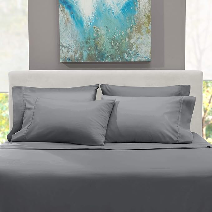 Hearth & Harbor Luxury Soft 6 Piece Bed Sheet Set Extra Deep Pocket Fitted Sheets Fits Mattress up to 21", Double Brushed Bedding Sheets & Pillowcases, Split King, Frost Gray
