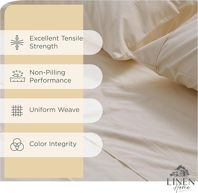 Linen Home 2-Pack King Sheet Set, 100% Cotton Percale Bedding, 8-Piece Value Bundle, Deep Pocket Cooling Bed Sheets for Hot Sleepers, Breathable & Crisp Hotel Quality, Long-Staple Cotton, Ivory