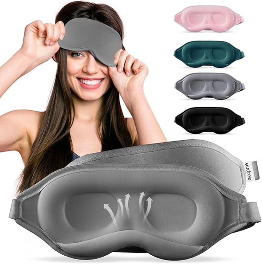 Audree Sleep Eye Mask for Men and Women - Perfect Blackout 3D Eye Mask for Restful Sleep | 100% Light Blocking with Nose Bridge Design | Soft Comfort Eye Shade Cover for Travel, Yoga, Naps (Gray)