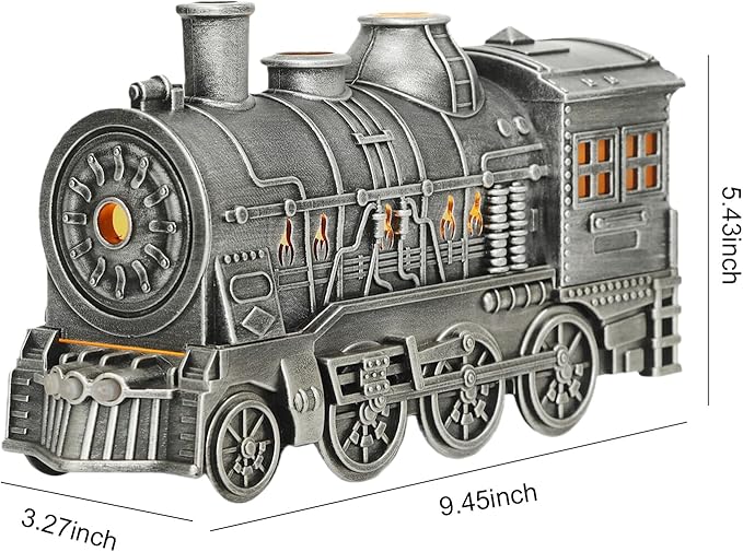 Retro Train Essential Oil Diffuser Humidifier 300ML - Steam Engine Cool Mist Humidifier with Dual Mist Modes & Auto Shut-Off, Quiet Aromatherapy Diffuser with Night Light for Home Office Decor