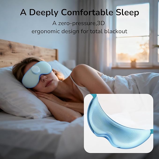 Housbay Sound Machine with Eye Mask for Sleeping, Nap & Bedroom, Blocks Snores & Prevents Early Wake-Ups for Light & Noise Sensitive Sleepers, Ice Blue
