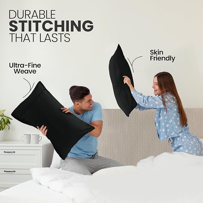 Utopia Bedding Queen Pillow Cases - 2 Pack - Envelope Closure - Soft Brushed Microfiber Fabric - Shrinkage and Fade Resistant Pillow Covers Queen Size 20 X 30 Inches (Queen, Black)