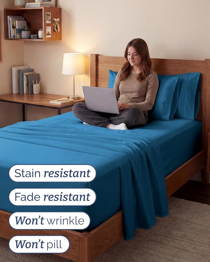 Extra Deep Twin XL Sheet Set - 4 Piece Breathable and Cooling Sheets - Hotel Luxury Bedding for Women, Men, Kids & Teens - Easy & Secure Fit - Soft and Wrinkle Free - Extra Deep Pockets - Denim Blue