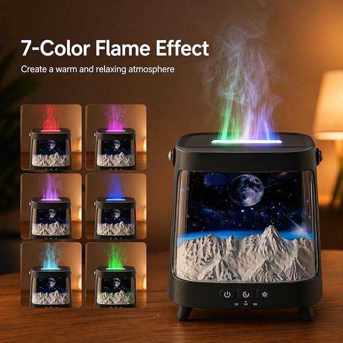 Flame Aroma Diffuser with Remote Control, 200ml Quiet Essential Oil Humidifier with 7 Color Lights, 2 Mist Modes, 3 Timer Settings, Auto Shut-Off, Compact Gift for Home, Office