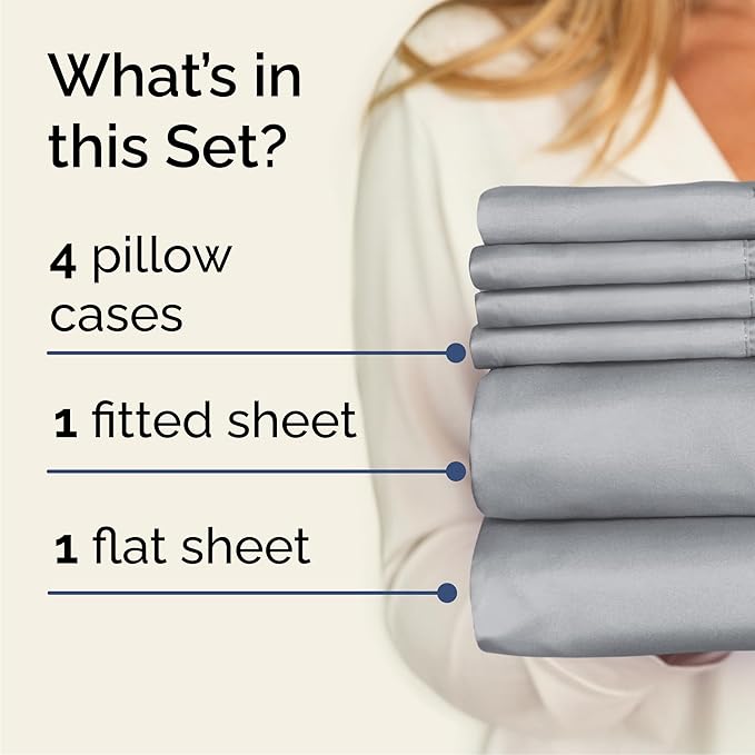 Cal King 6 Piece Sheet Set - Comfy, Breathable & Cooling - Soft Hotel Luxury Bedding for Women, Men, Kids, Teens and Children - 1 Flat & 1 Fitted Sheet & 4 Pillowcases with Deep Pockets - Steel Blue