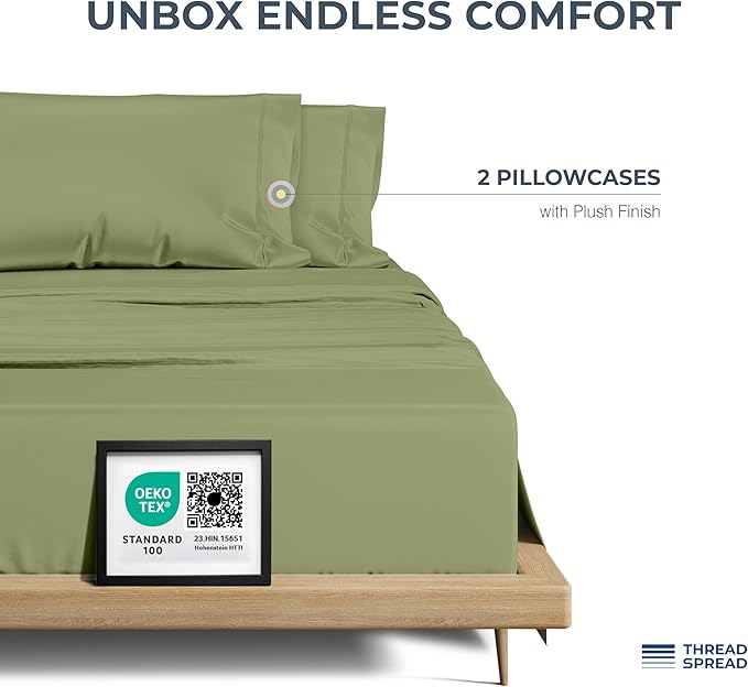 THREAD SPREAD 100% Egyptian Cotton King Size Pillow Cases Set of 2 - Luxury 1500 Series Pillow Cases King Size (Sage Green), Soft Cooling Envelope Closure Hotel Quality Egyptian Cotton Pillowcases