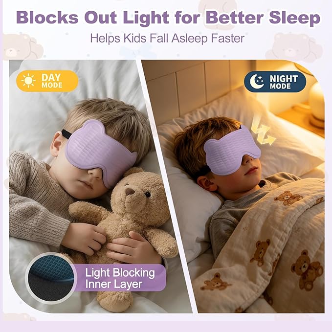Kids Sleep Mask, 3D Sleep Mask for Kids with Adjustable Elastic Strap, Soft Comfortable Eye Mask for Children, Blackout Travel Kid Sleeping Mask for Ages 5-15 Boys Girls (Purple)