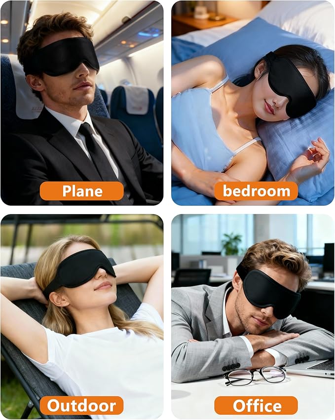 Sleep Mask for Side Sleeper Men Women, 100% Blackout Sleep Mask, Zero Eye Pressure 3D Sleeping Mask, Ergonomic Design and Breathable, Suitable for Travel Yoga, Black