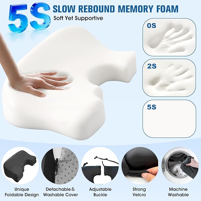 Upgraded Bed Sore Cushions for Butt, Bedsore Pressure Relief Pillow for Sleeping and Sitting,Memory Foam Bed Sore Donut Pillow,Tailbone Pain Relief Cushion for Bed Sores on Buttocks, Black