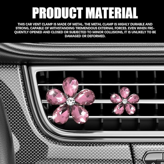 5PCS Bling Daisy Flower Car Air Vent Clips, Car Diffuser Vent Clip, Sparkling Crystal Rhinestone Cute Auto Air Conditioning Clamp, Diamond Air Outlet Clip Decor for Women Girls (Light Pink)