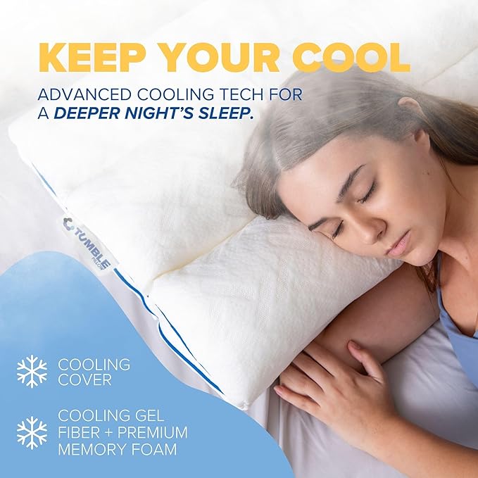 TUMBLE 6-Chamber Adjustable Bed Pillow | Back, Side & Stomach Sleepers | Cooling Cover | Memory Foam & Gel Fiber Fill | Customize Your Comfort | CertiPUR/Oeko-Tex | Standard Queen 2 Pack