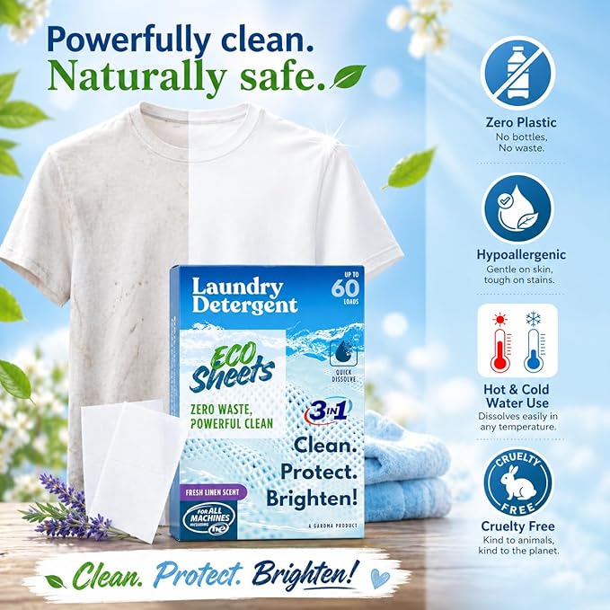 Laundry Detergent Sheets – 180 Eco Laundry Sheets Detergent, Travel Laundry Soap Sheets, Washer Sheets Detergent, Ultra Concentrated, Plastic-Free, Fresh Clean, 180 Sheets