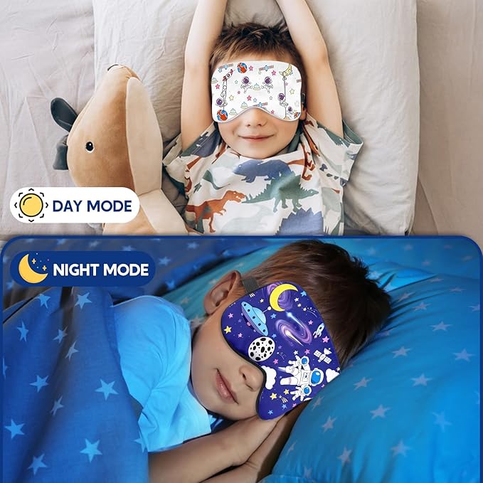2 Pcs Sleep Mask for Kids Boys, Silk Eye Covers for Sleeping, Adjustable Strap & Light Blocking Design, Children's Bedtime Blindfold for Travel and Home Use (Astronaut)