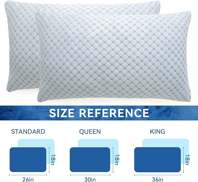 Cooling Bed Pillows for Sleeping Set of 2, Shredded Memory Foam Pillows for Bed Standard Size 2 Pack, Adjustable Cool Pillow for Side, Back and Stomach Sleepers Neck Supportive